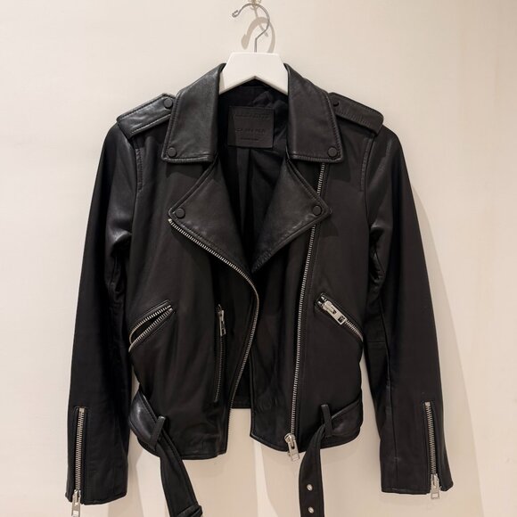 All Saints Black Balfern Leather Biker Jacket with Silver Hardware - Picture 4 of 8